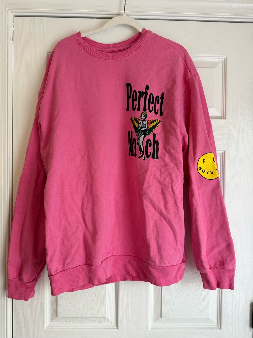 Boys Lie Bright Pink Graphic Crewneck. Perfect Match.